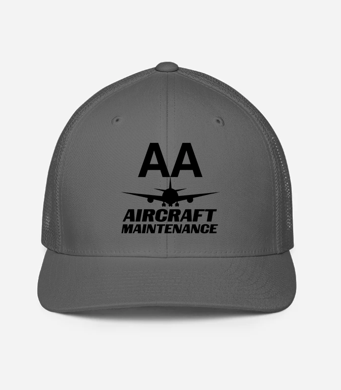 AMERICAN AIRLINES APPAREL -Closedback Trucker Cap (Flexfit 6511)   - Aircraft Maintenance -   Charcoal Hat