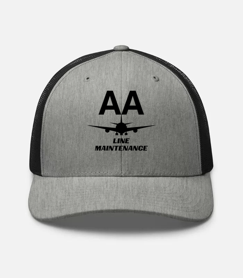 AMERICAN AIRLINES APPAREL - Retro Trucker Hat  Yupoong 6606 - Line Maintenance  -   Heather- Black Hat