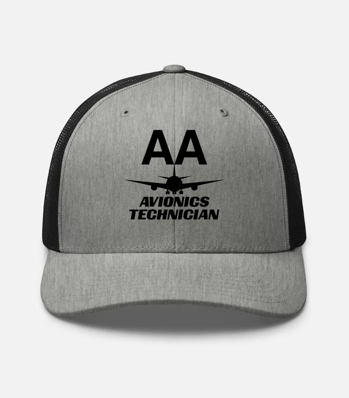 AMERICAN AIRLINES APPAREL - Retro Trucker Hat  Yupoong 6606 - Avionics Technician  -   Heather- Black Hat