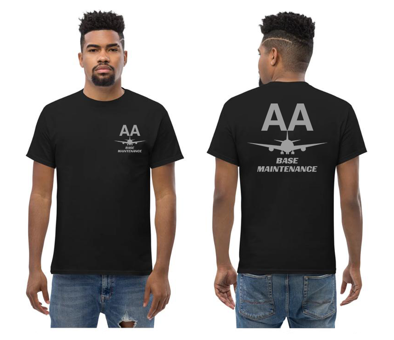 AMERICAN AIRLINES APPAREL -Base Maintenance  Grey Font Logo T-Shirts
