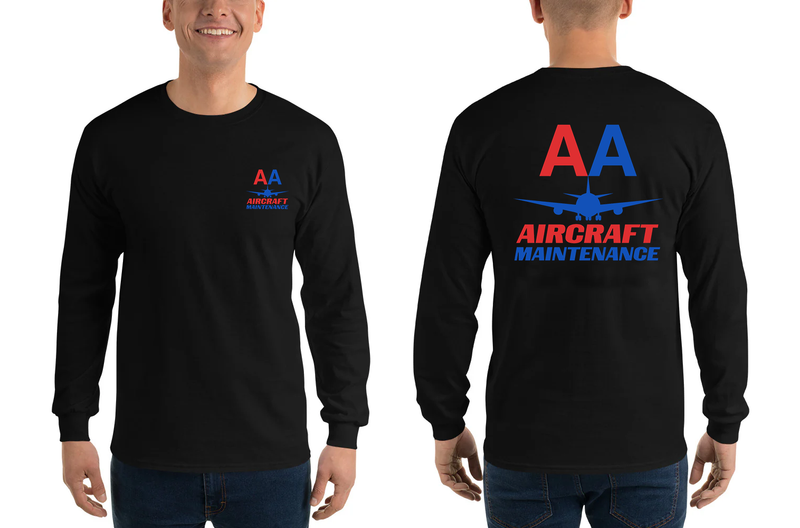 AMERICAN AIRLINES APPAREL - Aircraft Maintenance  Red-Blue Logo Long Sleeve Shirts