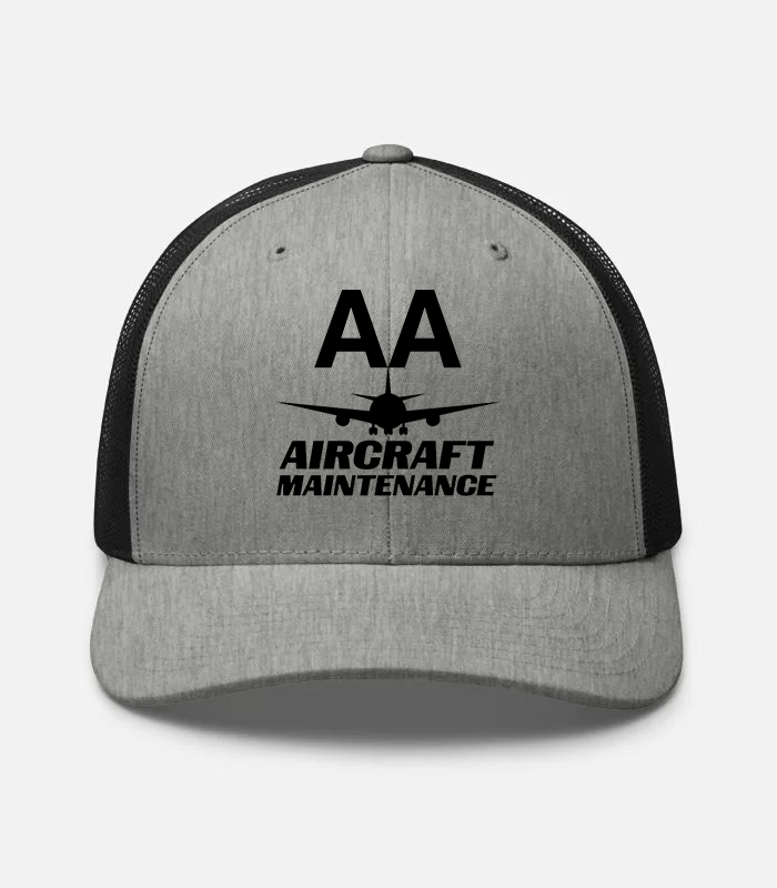 AMERICAN AIRLINES APPAREL - Retro Trucker Hat  Yupoong 6606 - Aircraft Maintenance   -   Heather- Black Hat