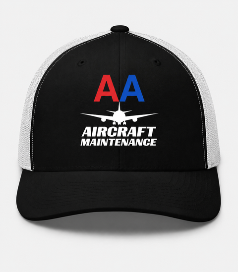 AMERICAN AIRLINES APPAREL - Retro Trucker Hat  Yupoong 6606 - Aircraft Maintenance  - Black