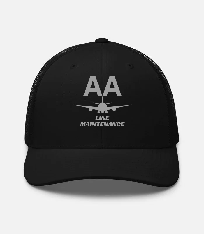 AMERICAN AIRLINES APPAREL - Retro Trucker Hat  Yupoong 6606 -  Line Maintenance  -   Black Hat