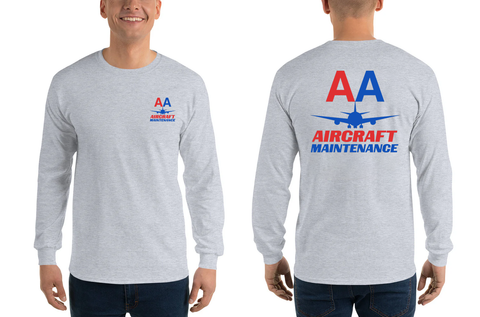 AMERICAN AIRLINES APPAREL - Aircraft Maintenance  Red-Blue Logo Long Sleeve Shirts