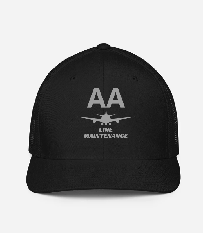 AMERICAN AIRLINES APPAREL -Closedback Trucker Cap (Flexfit 6511)   - Line Maintenance -   Black Hat
