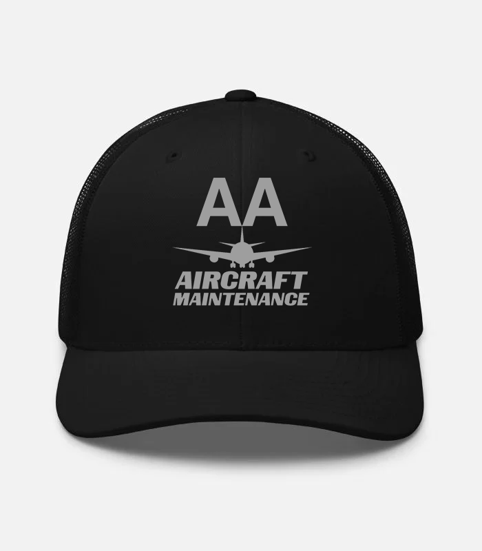 AMERICAN AIRLINES APPAREL - Retro Trucker Hat  Yupoong 6606  -Aircraft Maintenance  -   Black Hat
