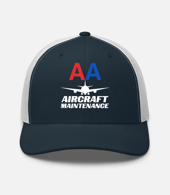 AMERICAN AIRLINES APPAREL - Retro Trucker Hat  Yupoong 6606 - Aircraft Maintenance  -  Navy-White Hat