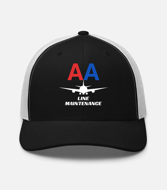 AMERICAN AIRLINES APPAREL - Retro Trucker Hat  Yupoong 6606 - Line Maintenance  -   Black-White Hat