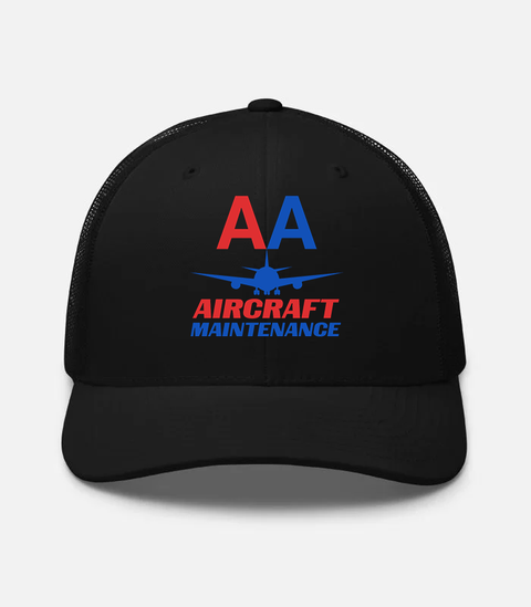 AMERICAN AIRLINES APPAREL - Retro Trucker Hat  Yupoong 6606  -Aircraft Maintenance  -   Black Hat