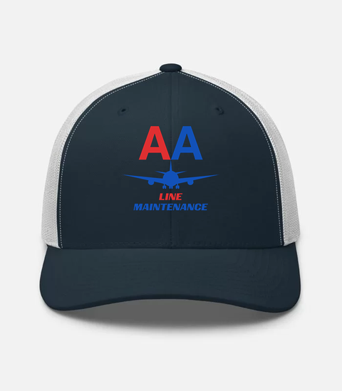AMERICAN AIRLINES APPAREL - Retro Trucker Hat  Yupoong 6606 - Line Maintenance  -  Navy-White Hat