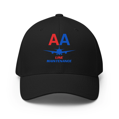 AMERICAN AIRLINES APPAREL - Closed Back Structred Cap (Flexifit 6277) -  Line Maintenance  - Black Cap