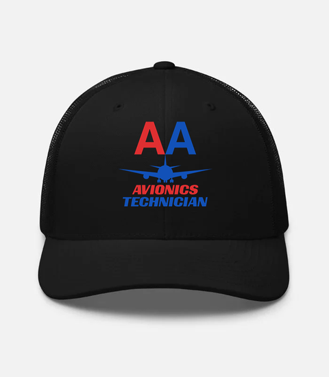 AMERICAN AIRLINES APPAREL - Retro Trucker Hat  Yupoong 6606  -Avionics Technician  -   Black Hat