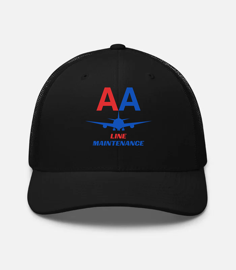 AMERICAN AIRLINES APPAREL - Retro Trucker Hat  Yupoong 6606 -  Line Maintenance  -   Black Hat