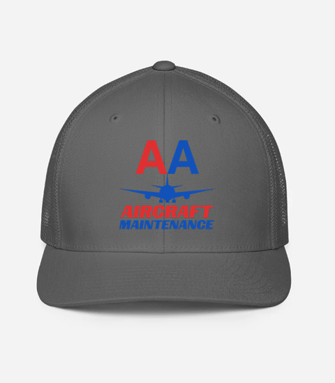 AMERICAN AIRLINES APPAREL -Closedback Trucker Cap (Flexfit 6511)   - Aircraft Maintenance -   Charcoal Hat