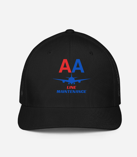 AMERICAN AIRLINES APPAREL -Closedback Trucker Cap (Flexfit 6511)   - Line Maintenance -   Black Hat