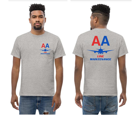AMERICAN AIRLINES APPAREL Line Maintenance Red blue Font Logo T-Shirts