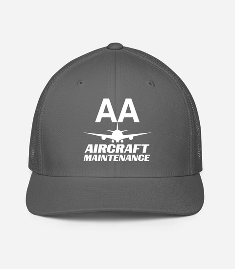 AMERICAN AIRLINES APPAREL -Closedback Trucker Cap (Flexfit 6511)   - Aircraft Maintenance -   Charcoal Hat