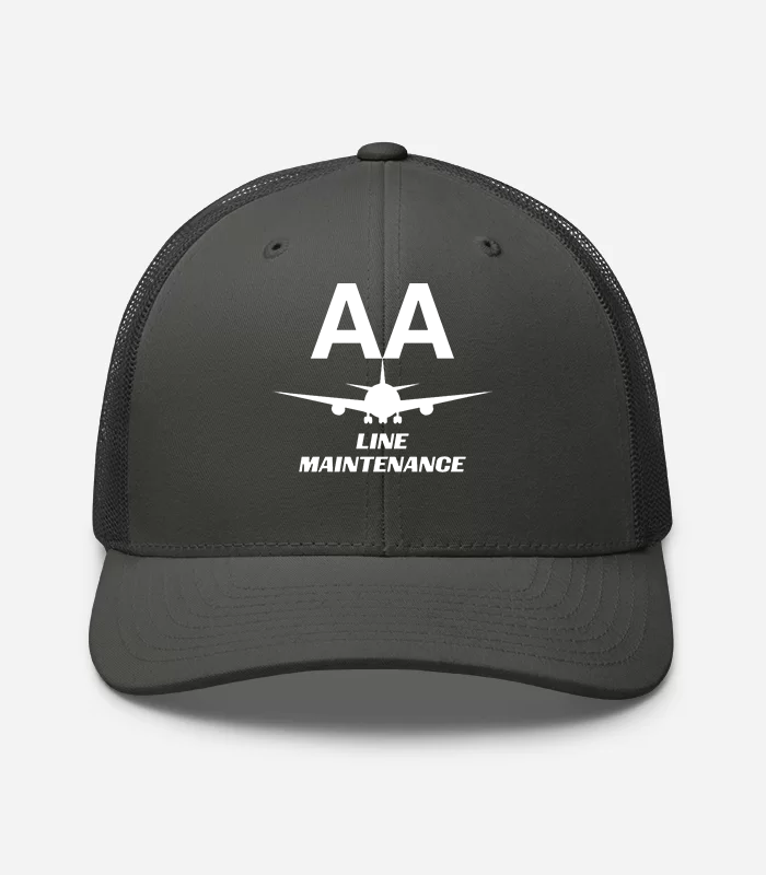 AMERICAN AIRLINES APPAREL - Retro Trucker Hat  Yupoong 6606 - Line Maintenance  - Charcoal  white Hat