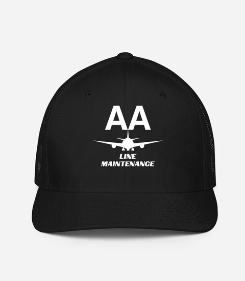 AMERICAN AIRLINES APPAREL -Closedback Trucker Cap (Flexfit 6511)   - Line Maintenance -   Black Hat