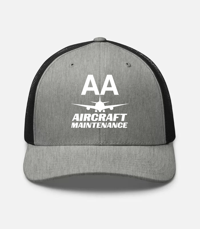 AMERICAN AIRLINES APPAREL - Retro Trucker Hat  Yupoong 6606 - Aircraft Maintenance   -   Heather- White -Hat