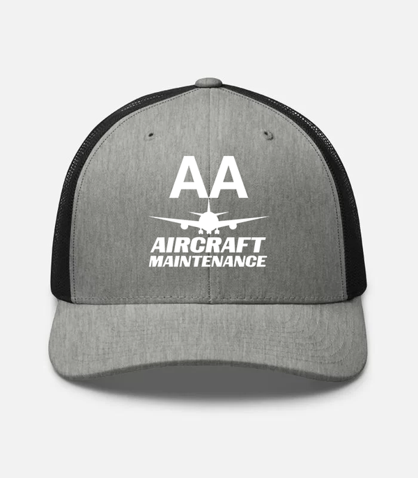 AMERICAN AIRLINES APPAREL - Retro Trucker Hat  Yupoong 6606 - Aircraft Maintenance   -   Heather- White -Hat