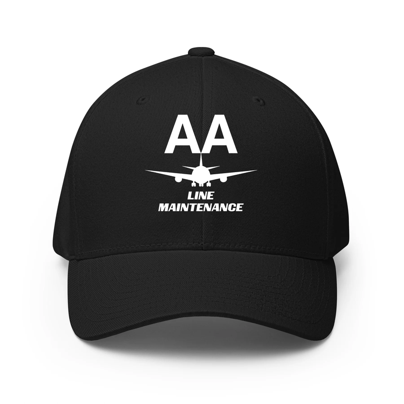 AMERICAN AIRLINES APPAREL - Closed Back Structred Cap (Flexifit 6277) -  Line Maintenance  - White Cap