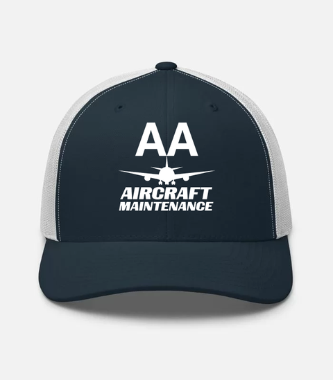 AMERICAN AIRLINES APPAREL - Retro Trucker Hat  Yupoong 6606 - Aircraft Maintenance  -  Navy-White Hat