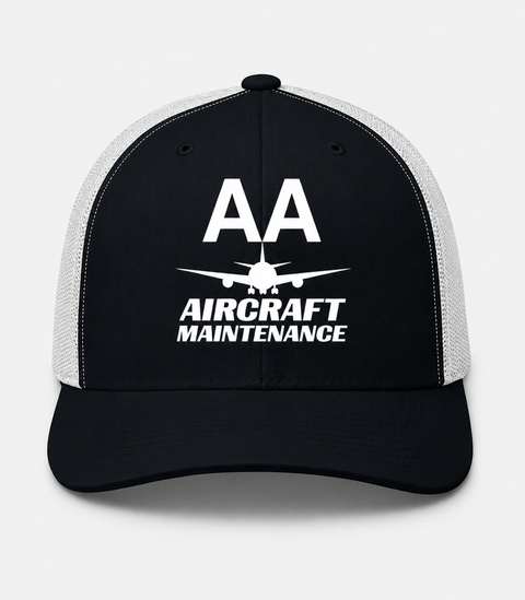 AMERICAN AIRLINES APPAREL - Retro Trucker Hat  Yupoong 6606 - Aircraft Maintenance  -  Navy-White Hat