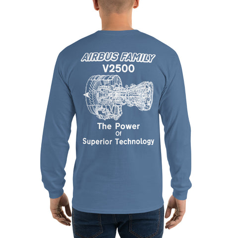 AMT Aircraft Maintenance, Airbus Family V2500 The Power Of Superior Technology Men’s Long Sleeve Shirt