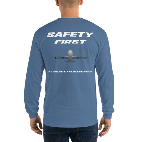 AMT Aircraft Maintenance, Safety First Aircraft Maintenance Men’s Long Sleeve Shirt