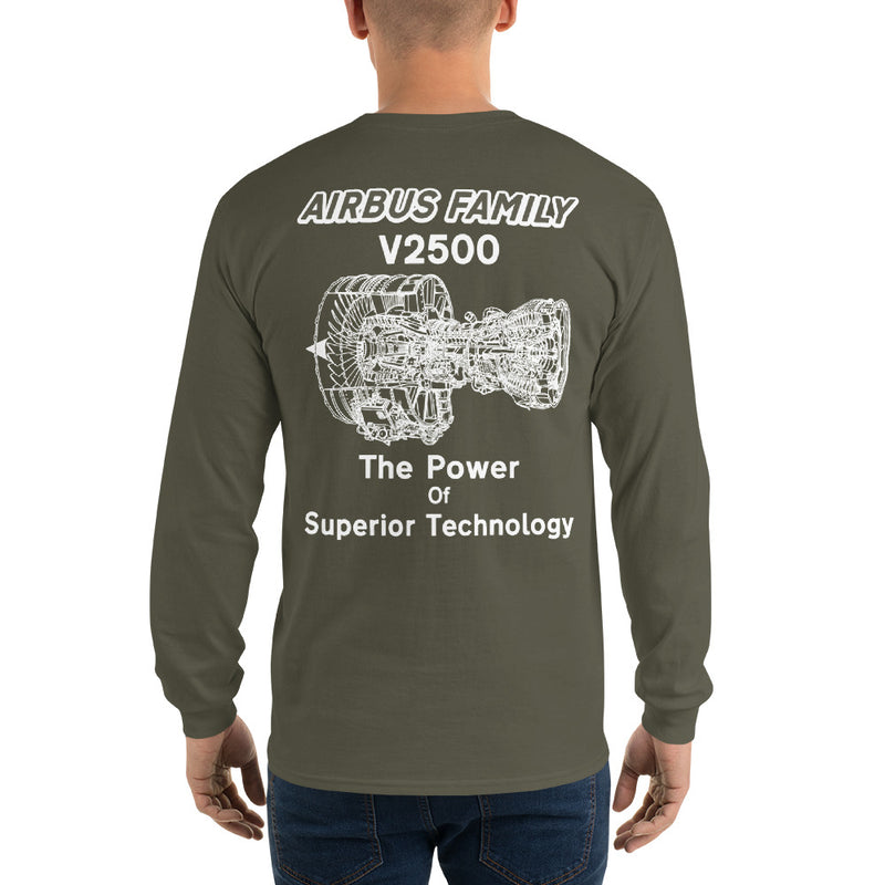 Tech-Ops Aircraft Maintenance, Airbus Family V2500 The Power Of Superior Technology Men’s Long Sleeve Shirt