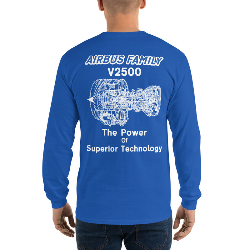 AMT Aircraft Maintenance, Airbus Family V2500 The Power Of Superior Technology Men’s Long Sleeve Shirt
