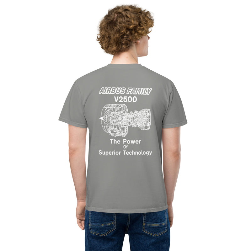 AMT Aircraft Maintenance, Airbus Family V2500 The Power Of Superior Technology Men's Garment-Dyed Pocket T-Shirt