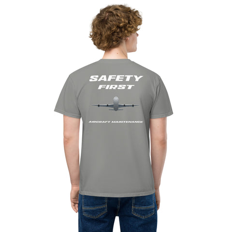 Fleet Service, Safety First Aircraft Maintenance Men's Garment-Dyed Pocket T-Shirt