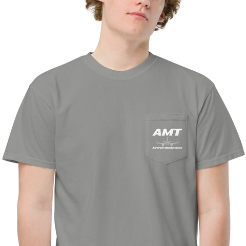 AMT Aircraft Maintenance, Airbus Family V2500 The Power Of Superior Technology Men's Garment-Dyed Pocket T-Shirt