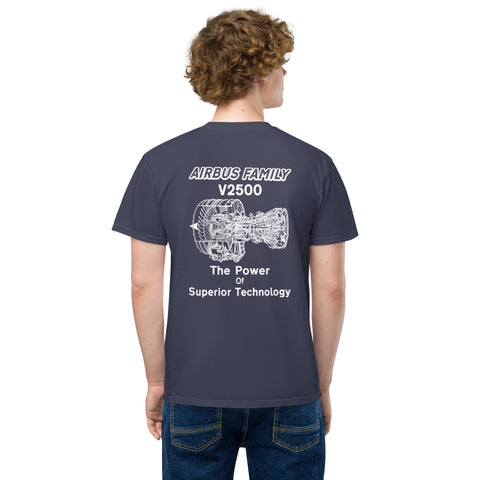 AMT Aircraft Maintenance, Airbus Family V2500 The Power Of Superior Technology Men's Garment-Dyed Pocket T-Shirt