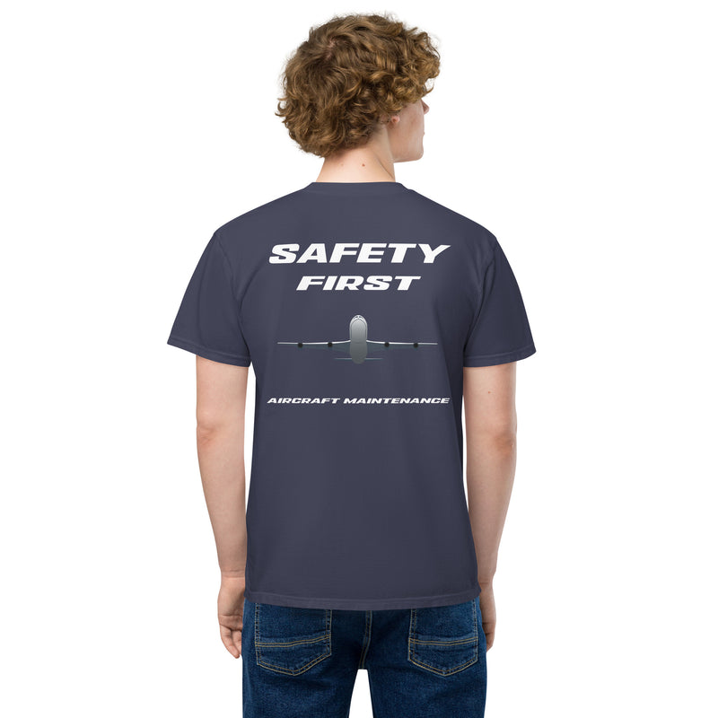 AMT Aircraft Maintenance, Safety First Aircraft Maintenance Men's Garment-Dyed Pocket T-Shirt