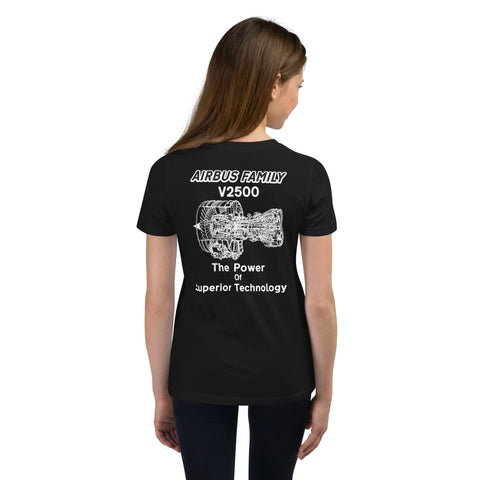 AMT Aircraft Maintenance, Airbus Family V2500 The Power Of Superior Technology Youth Short Sleeve T-Shirt