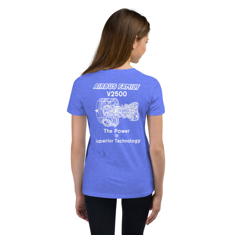 AMT Aircraft Maintenance, Airbus Family V2500 The Power Of Superior Technology Youth Short Sleeve T-Shirt