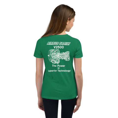 AMT Aircraft Maintenance, Airbus Family V2500 The Power Of Superior Technology Youth Short Sleeve T-Shirt