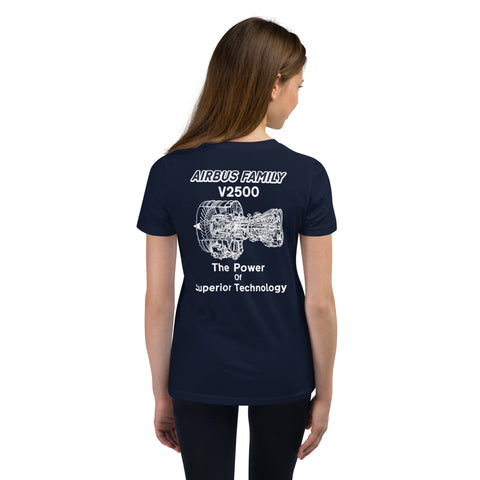 AMT Aircraft Maintenance, Airbus Family V2500 The Power Of Superior Technology Youth Short Sleeve T-Shirt