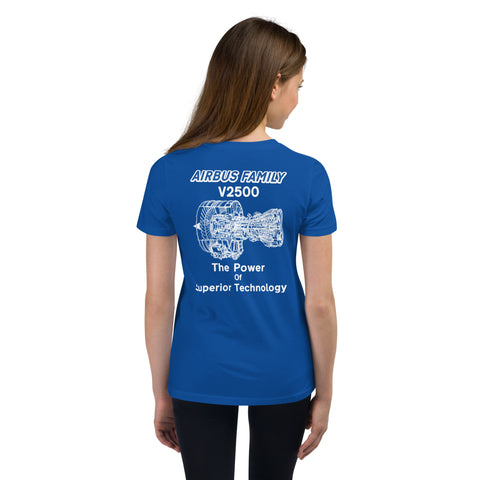 AMT Aircraft Maintenance, Airbus Family V2500 The Power Of Superior Technology Youth Short Sleeve T-Shirt